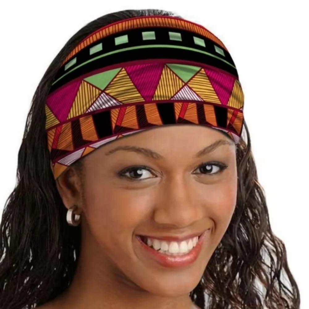 Boho Geometric Print Headband, Wide, Polyester Knit